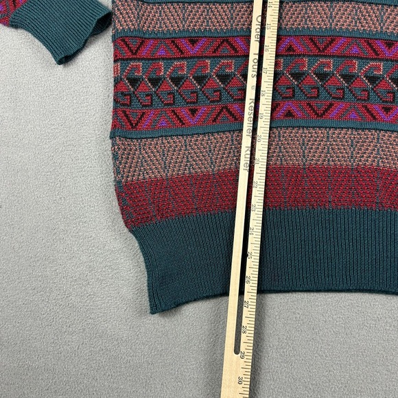 Vintage Meister‎ Sweater Mens Large Multicolor Geometric Knit Crewneck Birds 90s - Picture 7 of 7
